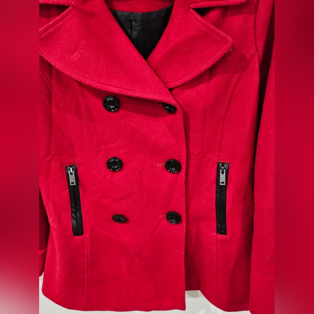 Black Rivet Red Pea Coat Jacket - Picture 3 of 8